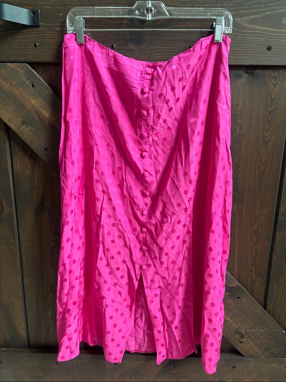 Hot Pink Polka Dot Button-Front Midi Skirt